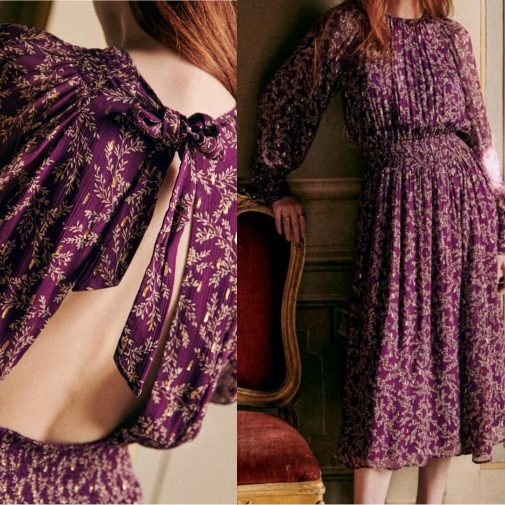 Sezane size 42 Elegant Purple Floral Dress never worn